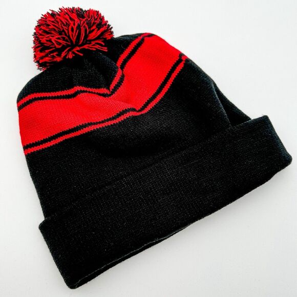 Mitsubishi Electric Black/Red Stripe Ski Beanie Hat Knit Pom Pom One Size OOAK - Picture 5 of 10
